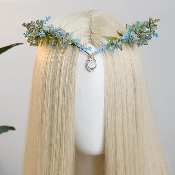 Blue Flower Elf Crown Fairy Headpiece for Cosplay Renaissance Festival Women